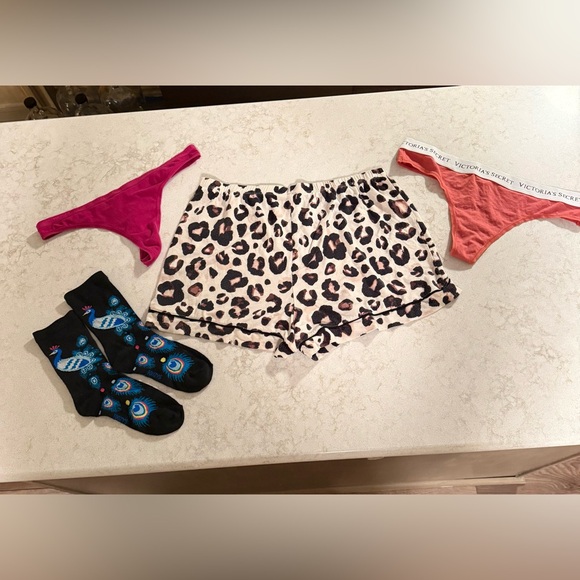 stars above Other - Stars Above Animal Print Lounge Shorts+ VS Thongs and Peacock Socks